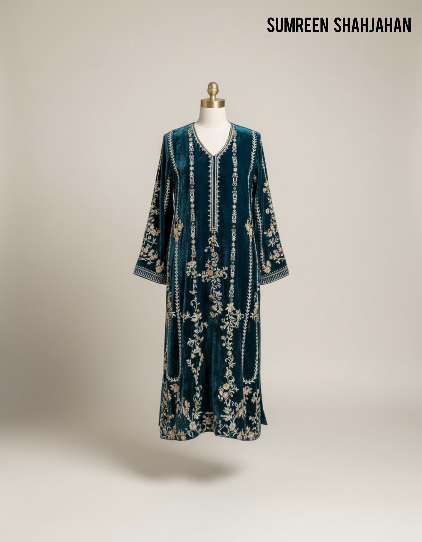 Peacock Teal Velvet Shirt & Trouser