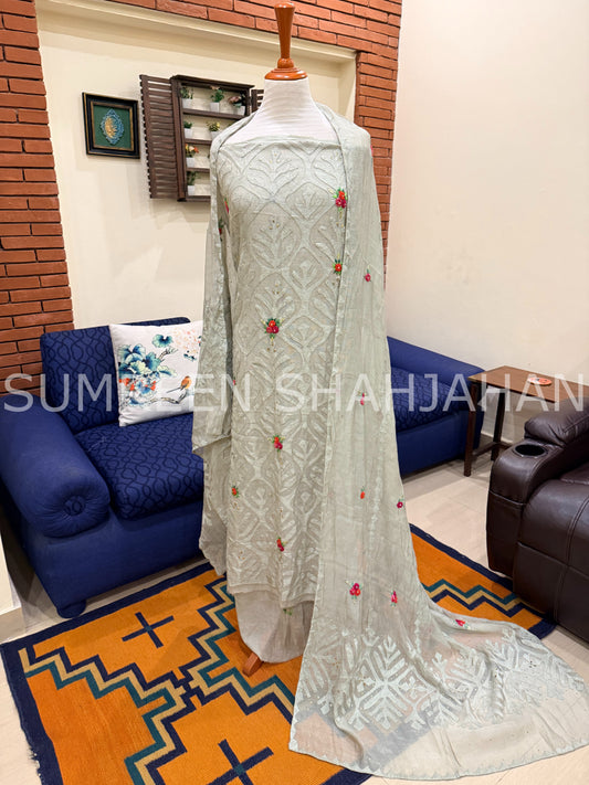 Sage Ralli with Roses - 3 Piece Unstitched Set