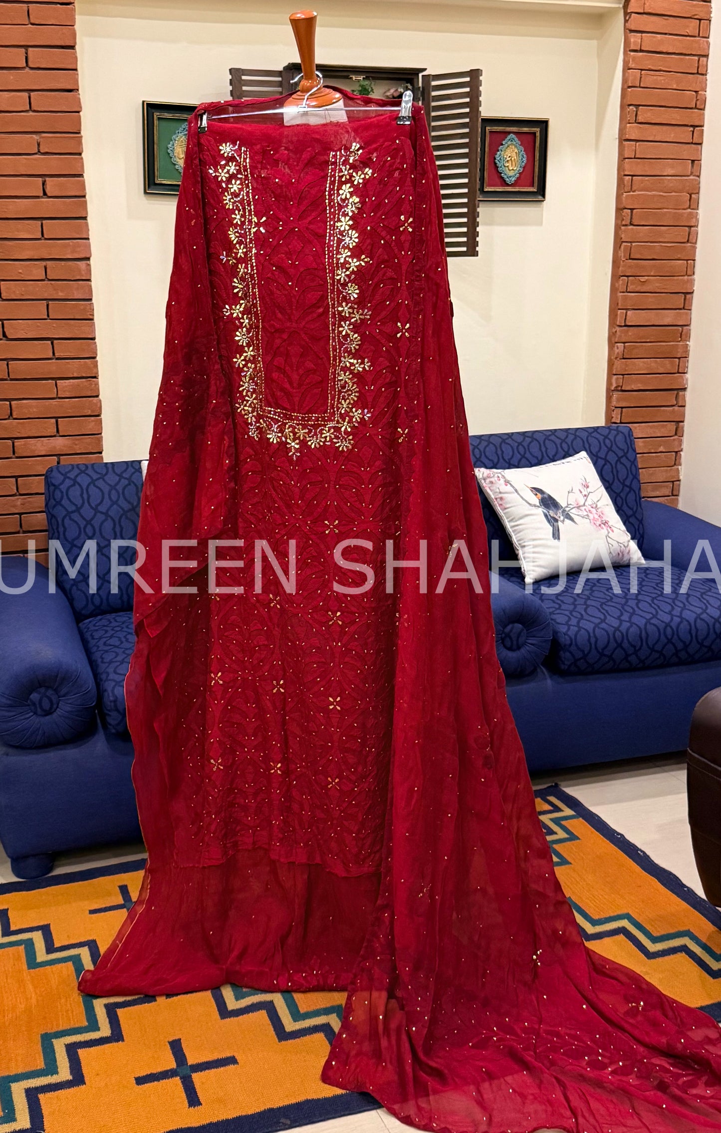 Cranberry Red Ralli - 3 Piece Unstitched Set