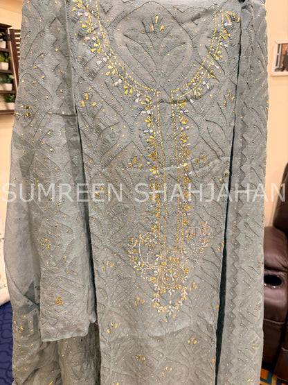 Dusty Blue Ralli - 3 Piece Unstitched Set