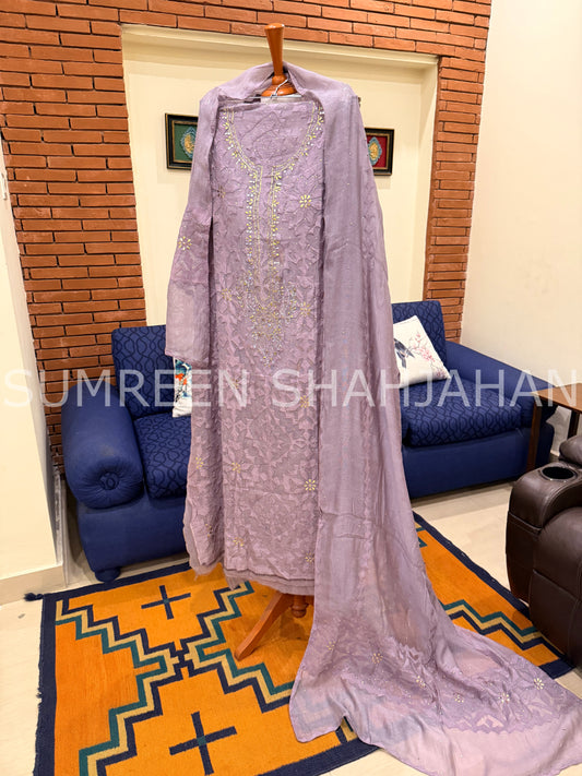 Lavender Ralli - 3 Piece Unstitched Set