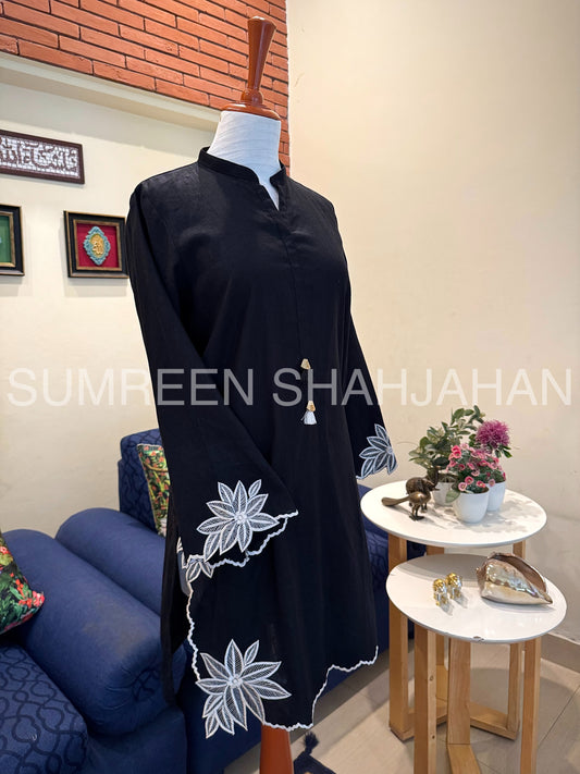 Classic Black Starflower Embroidered Shirt & Trouser