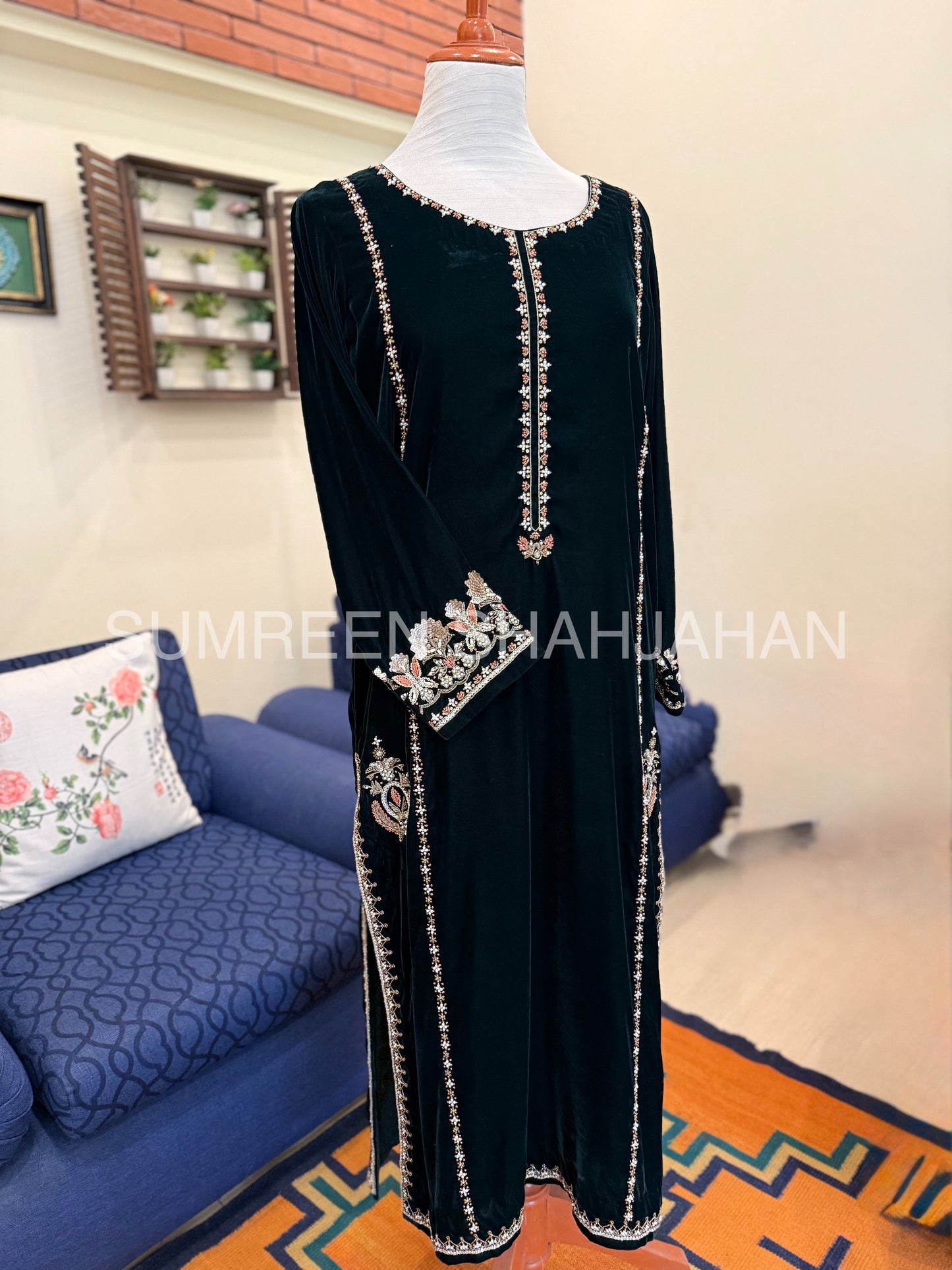 Emerald Vine Velvet Shirt & Trouser