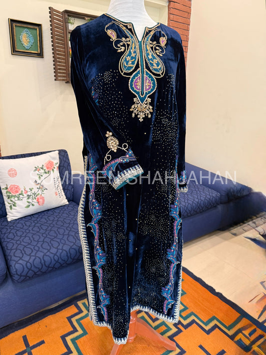 Deep Teal Paisley Velvet Shirt & Trouser