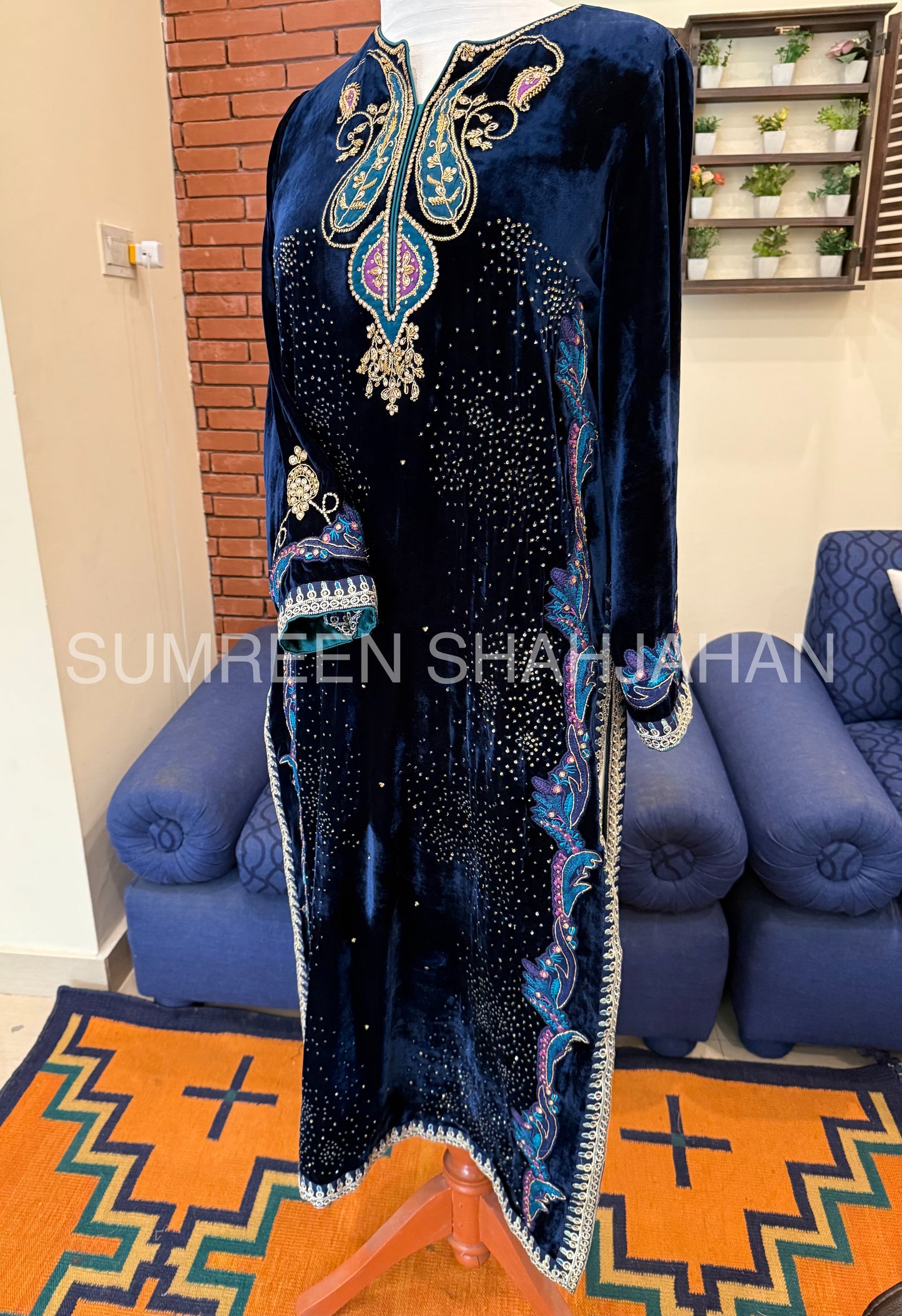 Deep Teal Paisley Velvet Shirt & Trouser