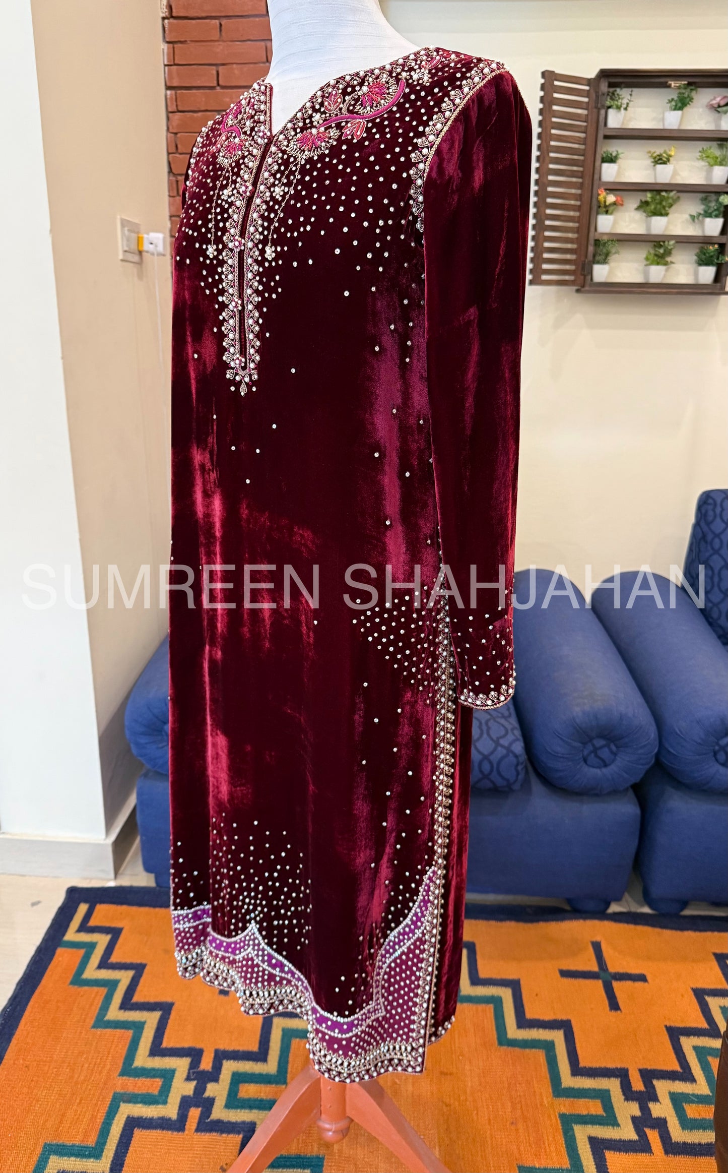 Royal Burgundy Velvet Shirt & Trouser