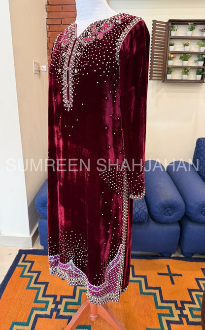 Royal Burgundy Velvet Shirt & Trouser
