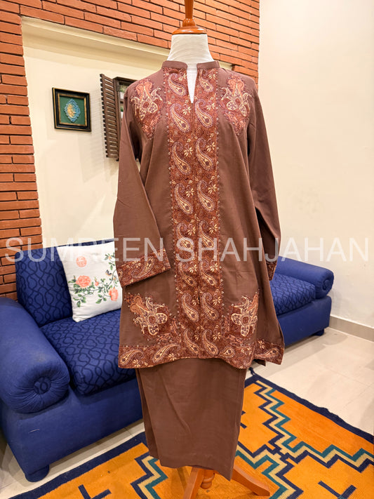 Cinnamon Kashmiri Thread Work Shirt & Trouser
