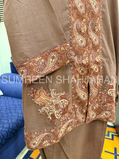 Cinnamon Kashmiri Thread Work Shirt & Trouser