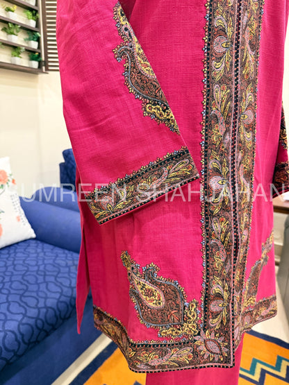 Fuchsia Pink Kashmiri Thread Work Shirt & Trouser