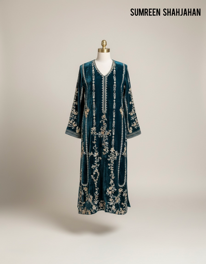 Peacock Teal Velvet Shirt & Trouser